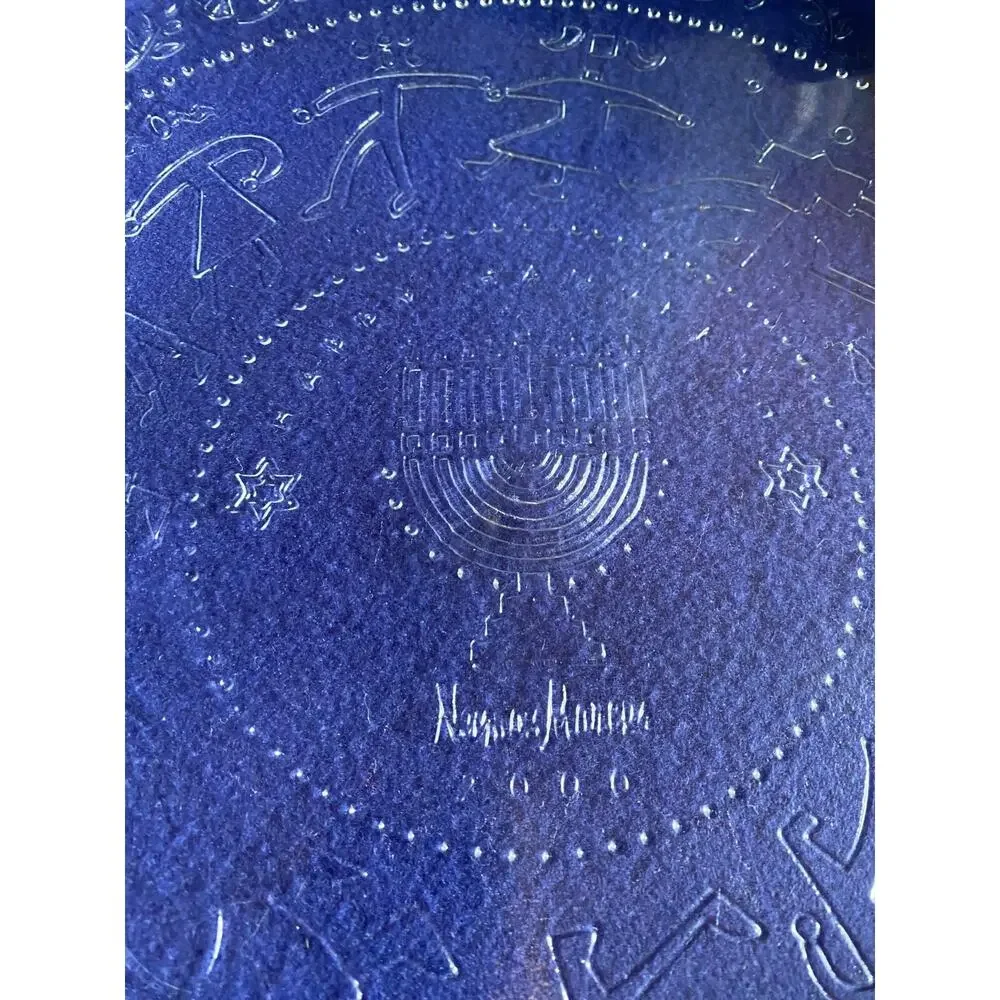 PAIR OF TWO NEIMAN MARCUS Hanukkah 2000 Clear Ornate Round 13” Serving Platters